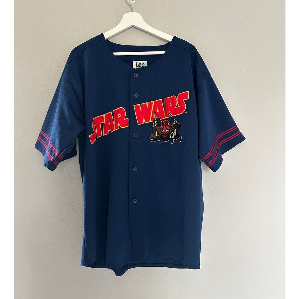 Vintage Lee Star Wars Darth Maul Baseball Jersey Blue size Large